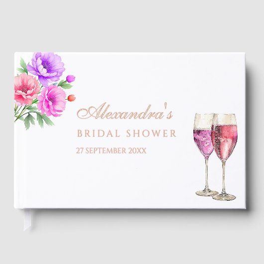 Roze Bloemenbloemblaadjes en Prosecco Vrijgezellen Gastenboek (Voorkant)