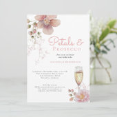 Roze Bloemenbloemblaadjes en Prosecco Vrijgezellen Kaart (Staand voorkant)