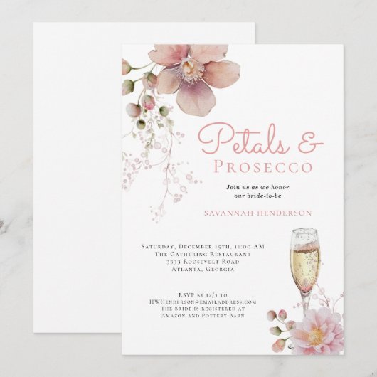 Roze Bloemenbloemblaadjes en Prosecco Vrijgezellen Kaart (Voorkant / Achterkant)