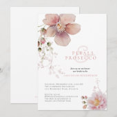 Roze Bloemenbloemblaadjes en Prosecco Vrijgezellen Kaart (Voorkant / Achterkant)