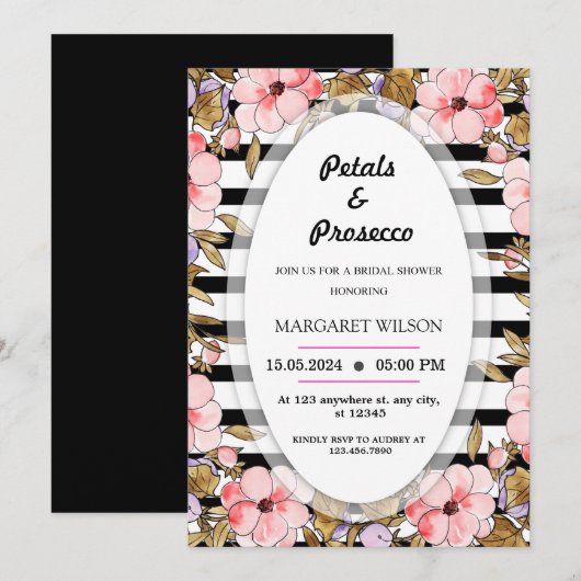 Roze Bloemenbloemblaadjes en Prosecco Vrijgezellen Kaart (Voorkant / Achterkant)