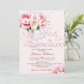 Roze bloemenbloemblaadjes & Prosecco Vrijgezellenf Kaart (Staand voorkant)