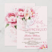 Roze bloemenbloemblaadjes & Prosecco Vrijgezellenf Kaart (Voorkant / Achterkant)