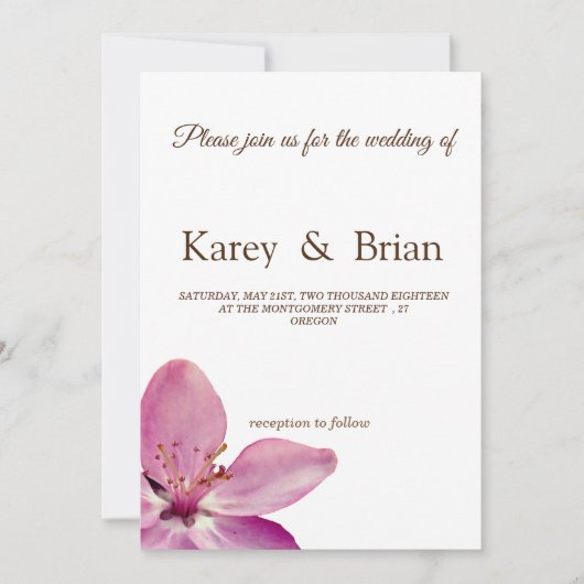 Roze Bloemenbloesem Minimal Bruiloft Kaart (Voorkant)