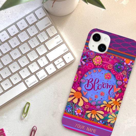  roze bloemenbloesemharten Inspirivity Name Case-Mate iPhone Case
