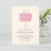 Roze bloemenboeket bruiloft save the date (Staand voorkant)