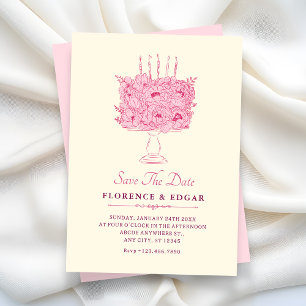 Roze bloemenboeket bruiloft save the date
