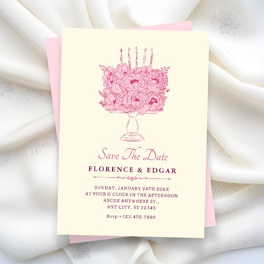 Roze bloemenboeket bruiloft save the date