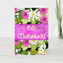 Roze bloemenboeket Eid Mubarak Feestdagen Kaart