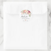Roze bloemenboho chique bruiloft dank u ronde sticker (Tas)