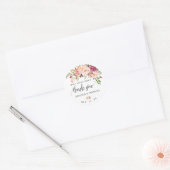 Roze bloemenboho chique bruiloft dank u ronde sticker (Envelop)