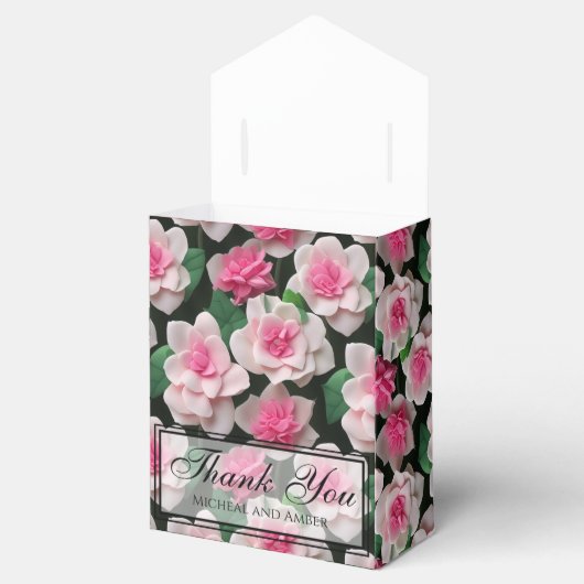  roze bloemenboho groen patroon bedankdoosjes (Geopend)