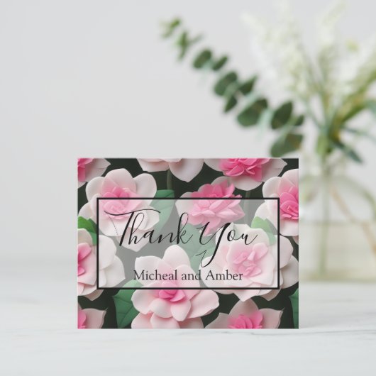  roze bloemenboho groen patroon bedankkaart (Staand voorkant)