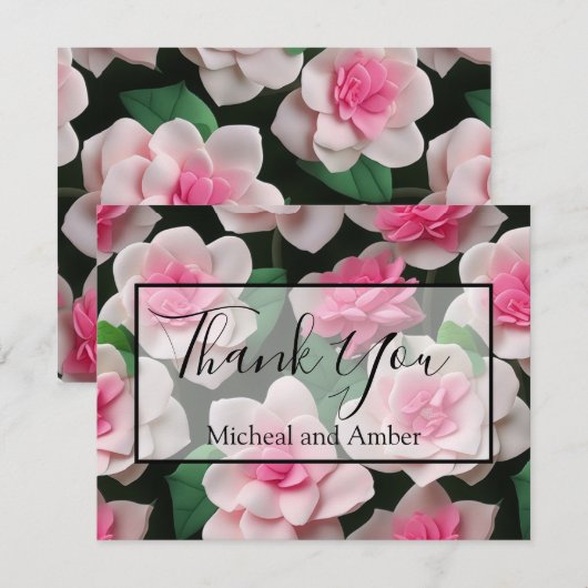 roze bloemenboho groen patroon bedankkaart (Voorkant / Achterkant)