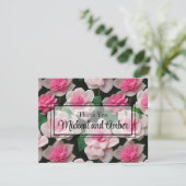  roze bloemenboho groen patroon bedankkaart (Staand voorkant)