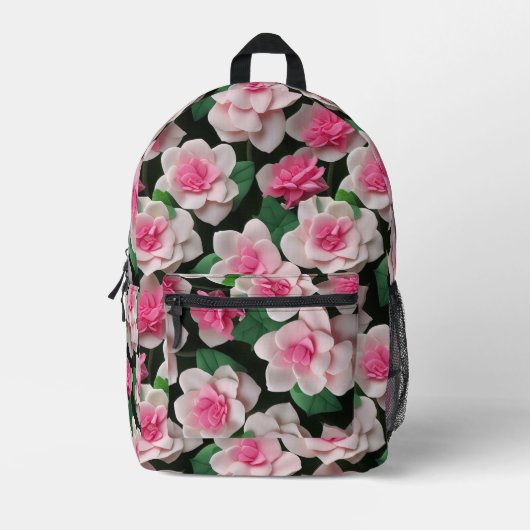 roze bloemenboho groen patroon bedrukte rugzak (Voorkant)