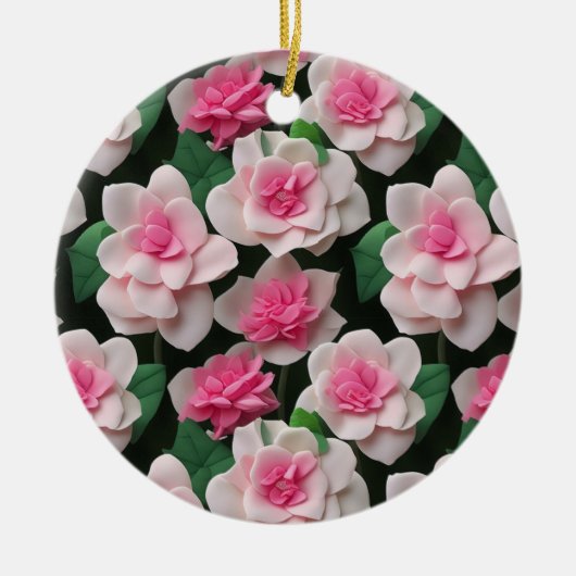  roze bloemenboho groen patroon keramisch ornament (Voorkant)