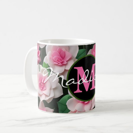  roze bloemenboho groen patroon koffiemok (Voorkant links)