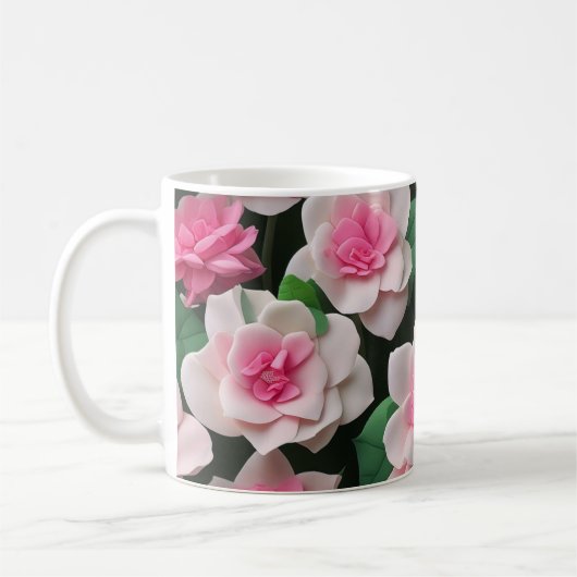  roze bloemenboho groen patroon koffiemok (Links)