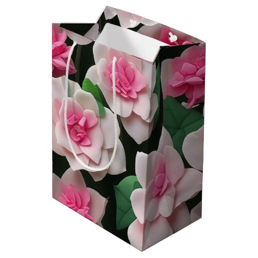 roze bloemenboho groen patroon medium cadeauzakje (Achterkant Gekanteld)