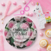  roze bloemenboho groen patroon papieren bordje (Feest)