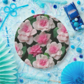  roze bloemenboho groen patroon papieren bordje (Feest)