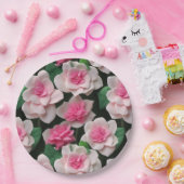  roze bloemenboho groen patroon papieren bordje (Feest)