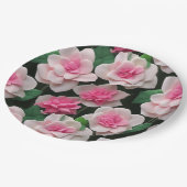  roze bloemenboho groen patroon papieren bordje (Gekanteld)