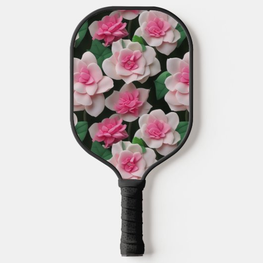  roze bloemenboho groen patroon pickleball paddle (Voorkant)