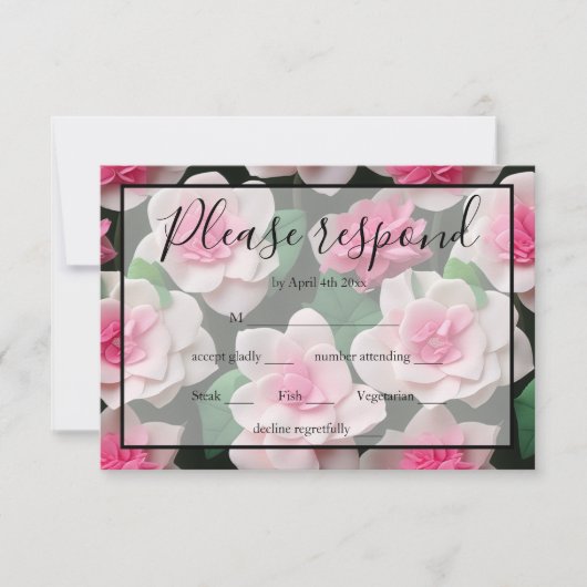  roze bloemenboho groen patroon RSVP kaartje (Voorkant)
