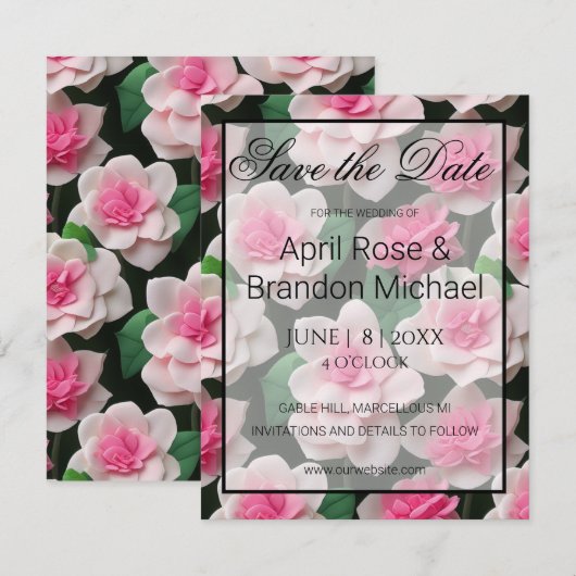 roze bloemenboho groen patroon save the date (Voorkant / Achterkant)