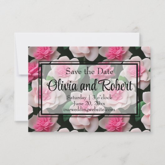 roze bloemenboho groen patroon save the date (Voorkant)