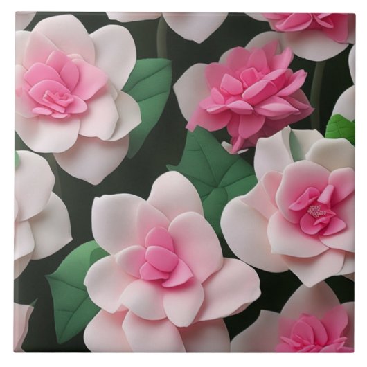  roze bloemenboho groen patroon tegeltje (Voorkant)