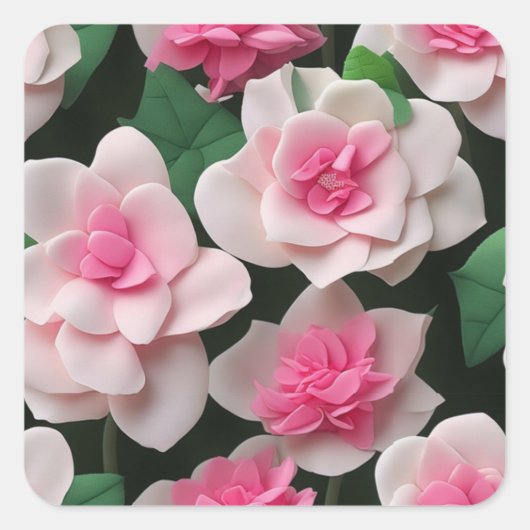  roze bloemenboho groen patroon vierkante sticker (Voorkant)