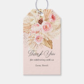 Roze bloemenboho pampas gras baby meisje douche cadeaulabel (Voorkant)