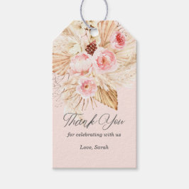 Roze bloemenboho pampas gras baby meisje douche cadeaulabel