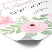Roze bloemenboog baby shower welkomstbord poster (Hoek)