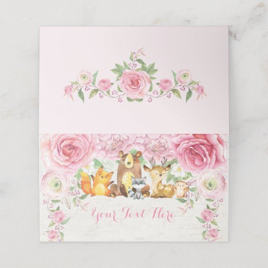 Roze Bloemenbos Waterverf Bos Dieren Plaatskaartje (Buitenkant ongevouwen)
