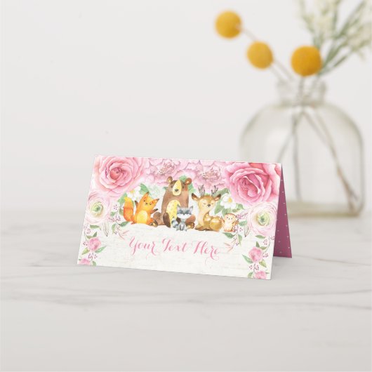 Roze Bloemenbos Waterverf Bos Dieren Plaatskaartje (Voorkant)