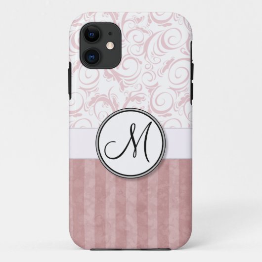 Roze BloemenBosjes & Strepen met Monogram Case-Mate iPhone Case (Achterkant)