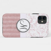 Roze BloemenBosjes & Strepen met Monogram Case-Mate iPhone Case (Achterkant (horizontaal))