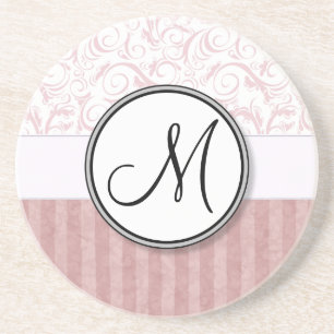 Roze BloemenBosjes & Strepen met Monogram Zandsteen Onderzetter