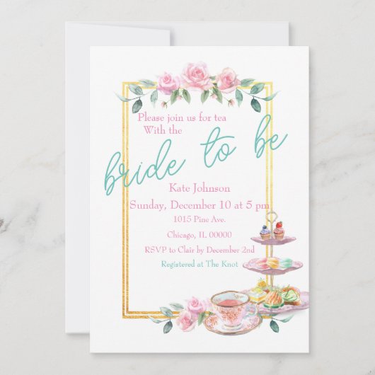 Roze Bloemenbruid om Vrijgezellenfeest Tea Party t Kaart (Voorkant)