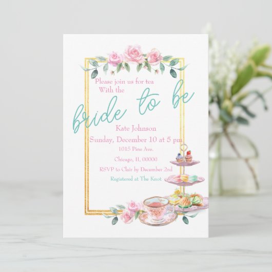 Roze Bloemenbruid om Vrijgezellenfeest Tea Party t Kaart (Staand voorkant)