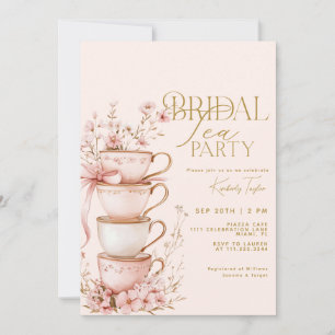 Roze Bloemenbruid om Vrijgezellenfeest Tea Party t Kaart