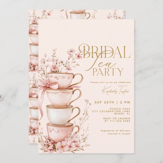 Roze Bloemenbruid om Vrijgezellenfeest Tea Party t Kaart (Voorkant / Achterkant)