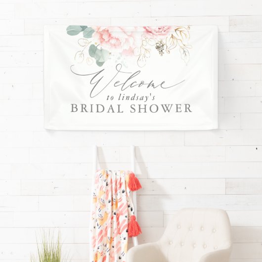 Roze Bloemenbruids / Baby shower welkomstbanner Spandoek (Insitu)