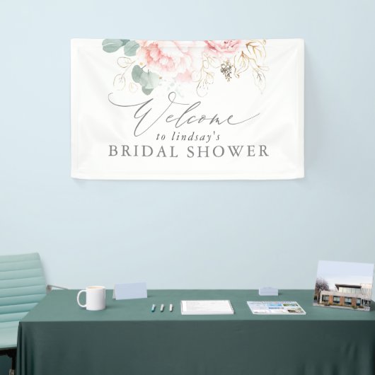 Roze Bloemenbruids / Baby shower welkomstbanner Spandoek (Beurs)