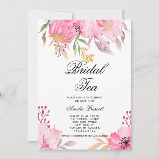 Roze bloemenbruids theekransje Vrijgezellenfeest Kaart (Voorkant)