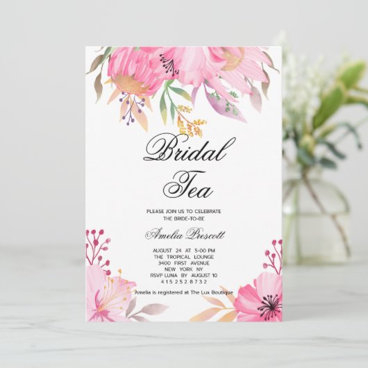 Roze bloemenbruids theekransje Vrijgezellenfeest Kaart (Staand voorkant)